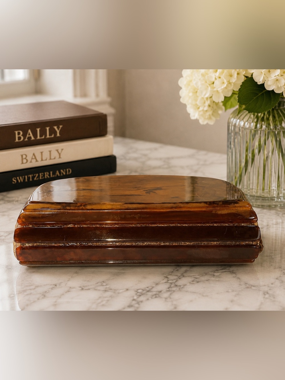Vintage | Bally Brown Suede Lucite Acrylic Accordion Crossbody Bag | Rare - Picture 14 of 14
